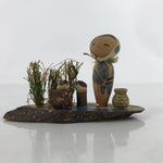 Japanese Wood Kokeshi Doll Vtg Bobblehead Fishing Traditional Toy Folk Art KF714