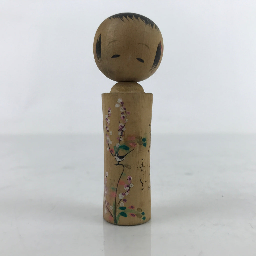 Japanese Wood Kokeshi Doll Vtg Bobblehead Flowers Bird Folk Art KF716