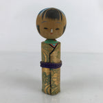 Japanese Wood Kokeshi Doll Vtg Bobblehead Kimono Silk Gold Folk Art KF721