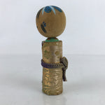 Japanese Wood Kokeshi Doll Vtg Bobblehead Kimono Silk Gold Folk Art KF721