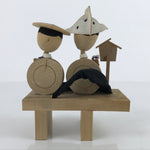 Japanese Wood Kokeshi Doll Vtg Couple Sitting Hakone Geta Stand Folk Art KF691