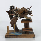 Japanese Wood Kokeshi Doll Vtg Cranes Brown Folk Art Nest Birds KF697