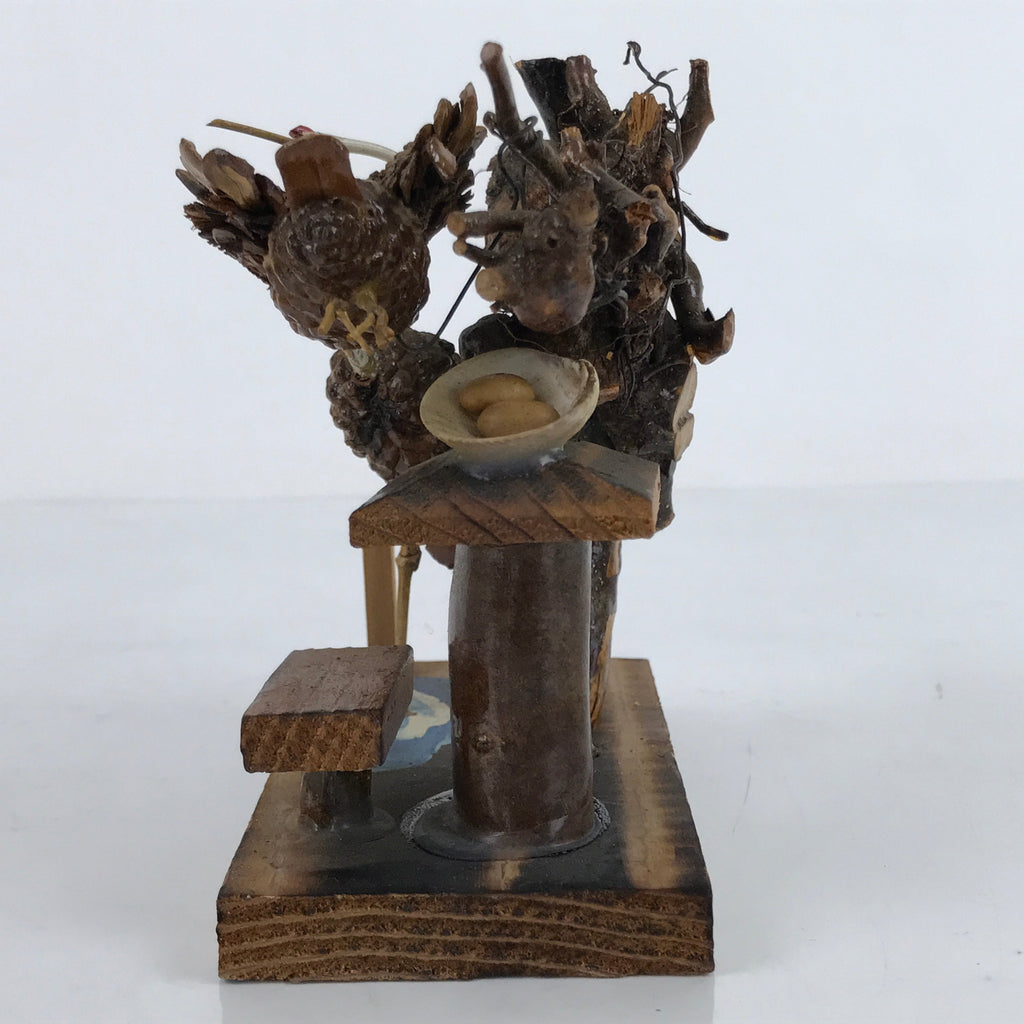 Japanese Wood Kokeshi Doll Vtg Cranes Brown Folk Art Nest Birds KF697