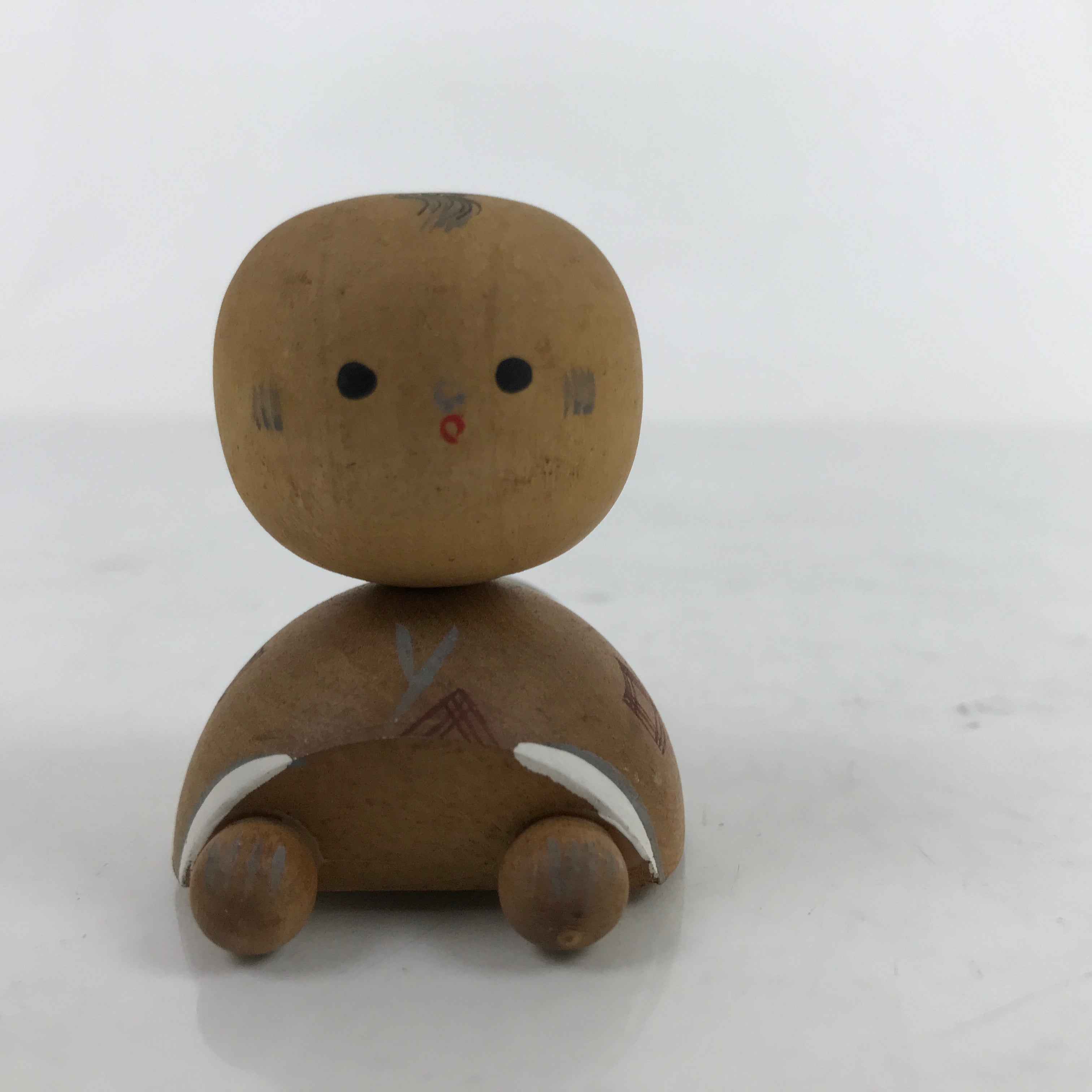 Japanese Wood Kokeshi Doll Vtg Crawling Baby Green Toy Folk Art KF709