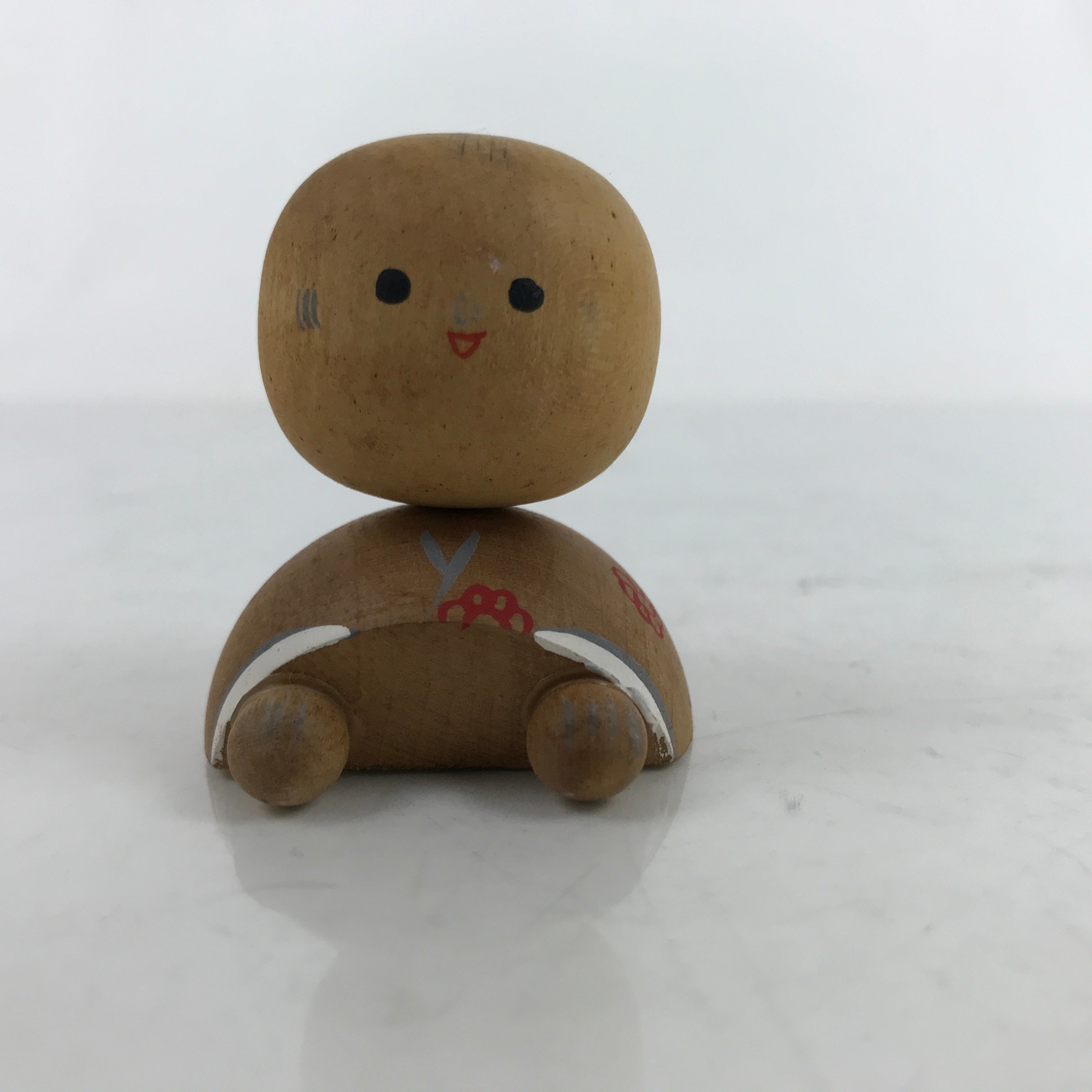 Japanese Wood Kokeshi Doll Vtg Crawling Baby Red Traditional Toy Folk Art KF708