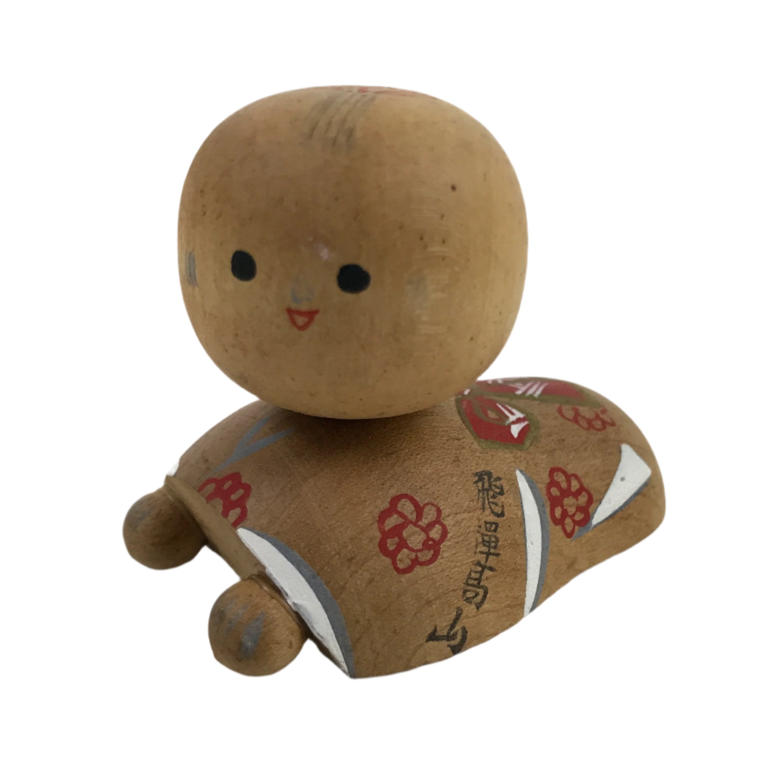 Japanese Wood Kokeshi Doll Vtg Crawling Baby Red Traditional Toy Folk Art KF708