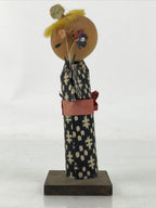 Japanese Wood Kokeshi Doll Vtg Figurine Girl Kimono Flower Washi Paper KF751