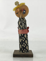 Japanese Wood Kokeshi Doll Vtg Figurine Girl Kimono Flower Washi Paper KF751