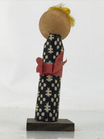 Japanese Wood Kokeshi Doll Vtg Figurine Girl Kimono Flower Washi Paper KF751