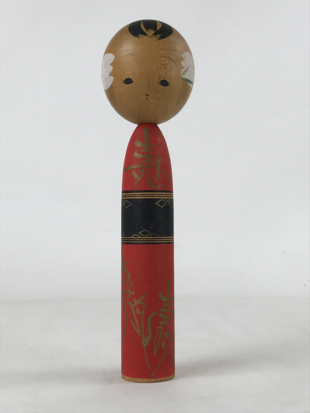 Japanese Wood Kokeshi Doll Vtg Red Black Gold Folk Art Toy Decoration KF679