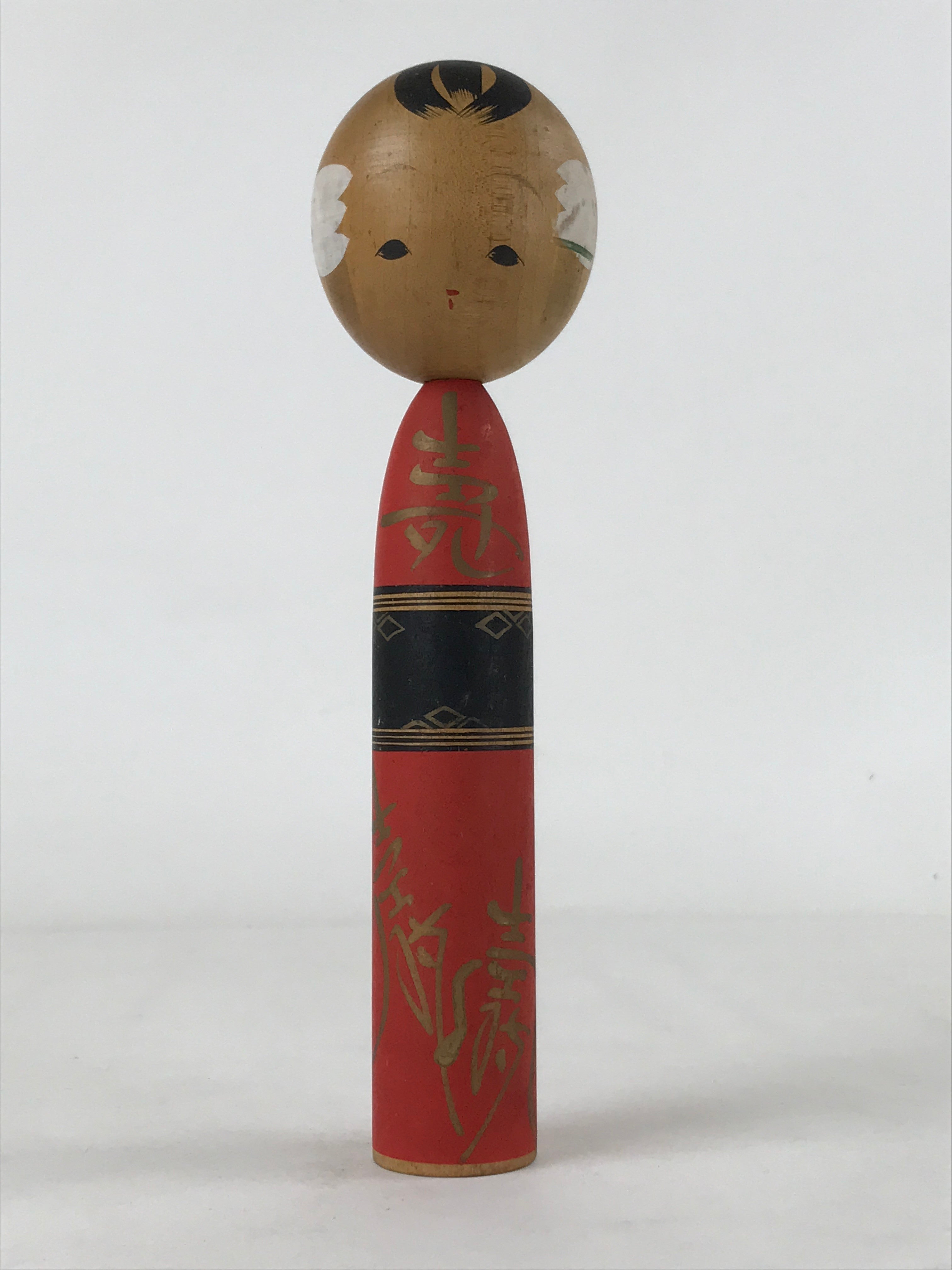 Japanese Wood Kokeshi Doll Vtg Red Black Gold Folk Art Toy Decoration KF679