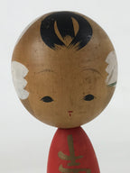 Japanese Wood Kokeshi Doll Vtg Red Black Gold Folk Art Toy Decoration KF679