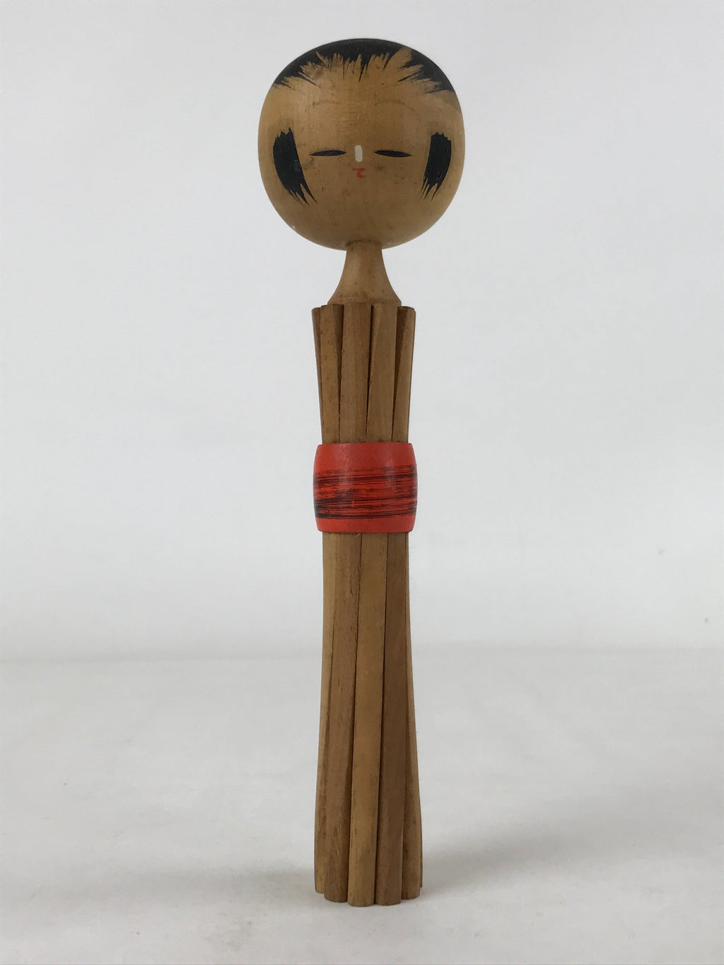 Japanese Wood Kokeshi Doll Vtg Red Obi Folk Art Toy Decoration KF680