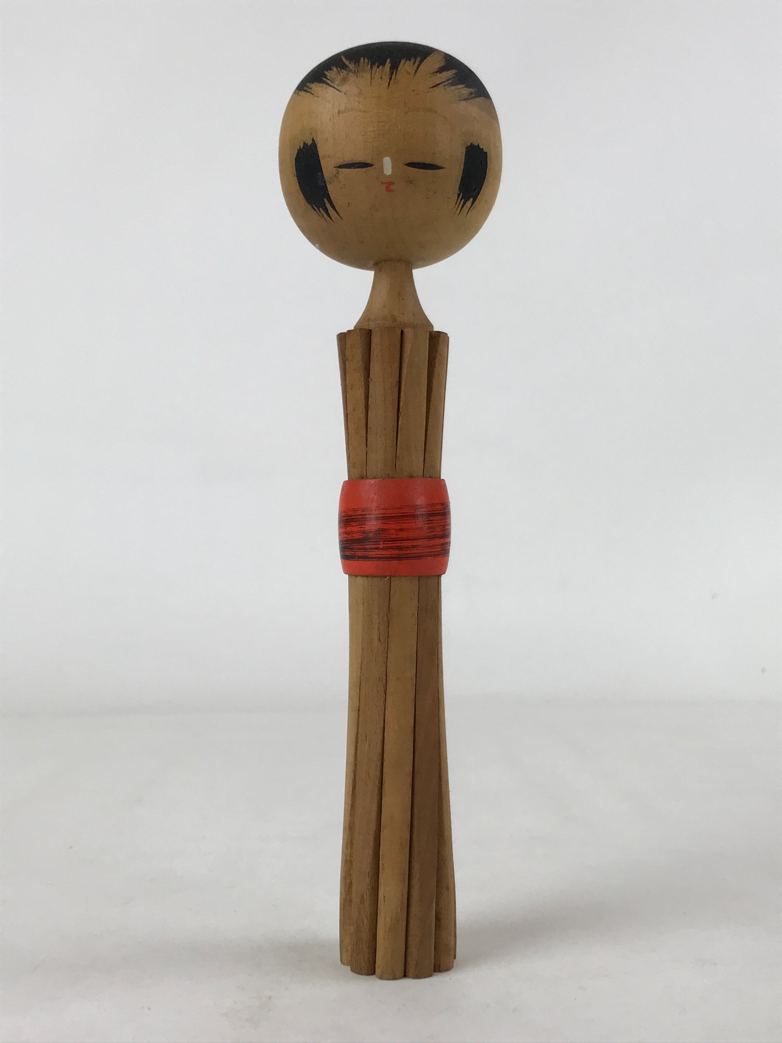 Japanese Wood Kokeshi Doll Vtg Red Obi Folk Art Toy Decoration KF680