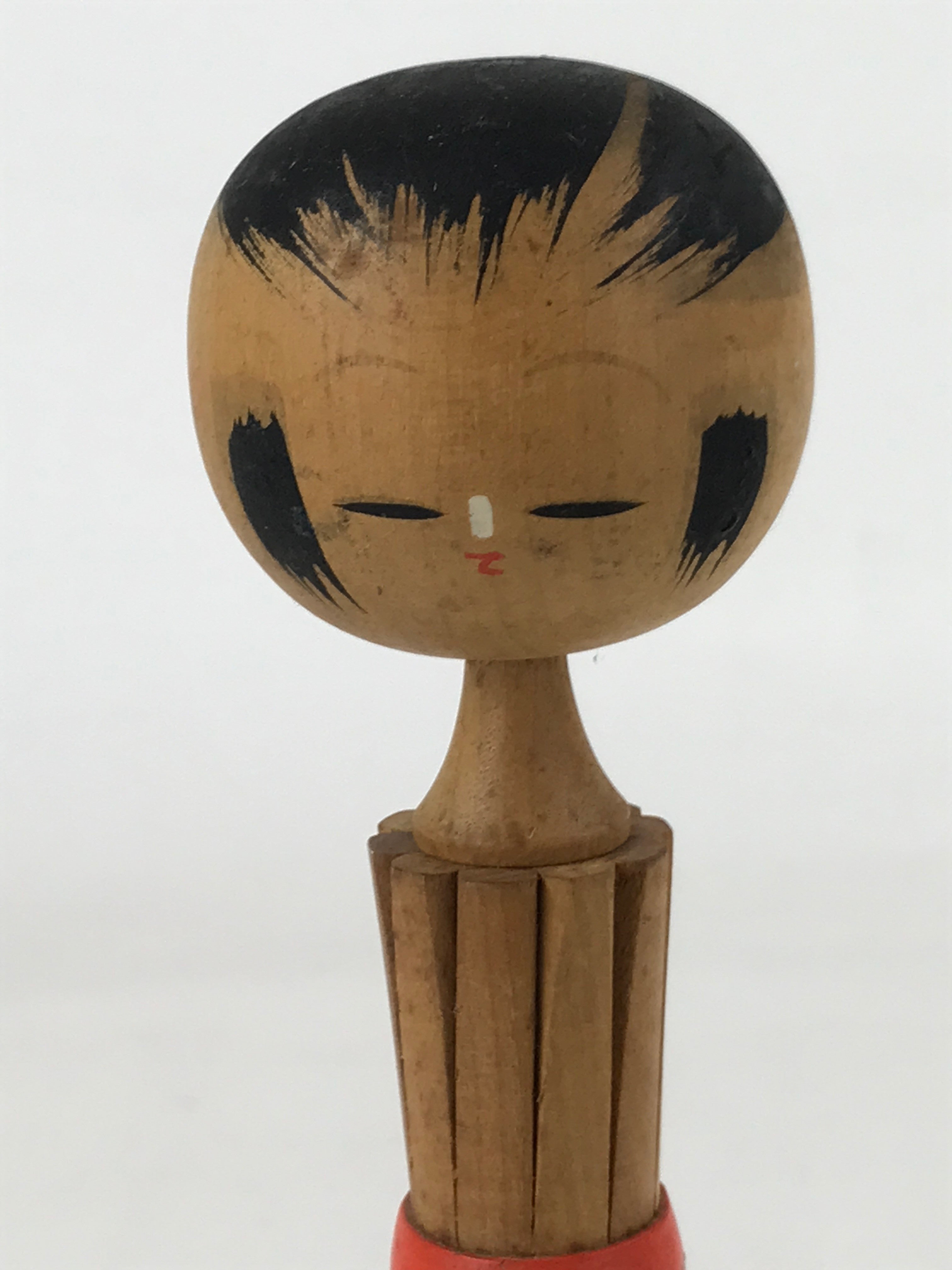 Japanese Wood Kokeshi Doll Vtg Red Obi Folk Art Toy Decoration KF680