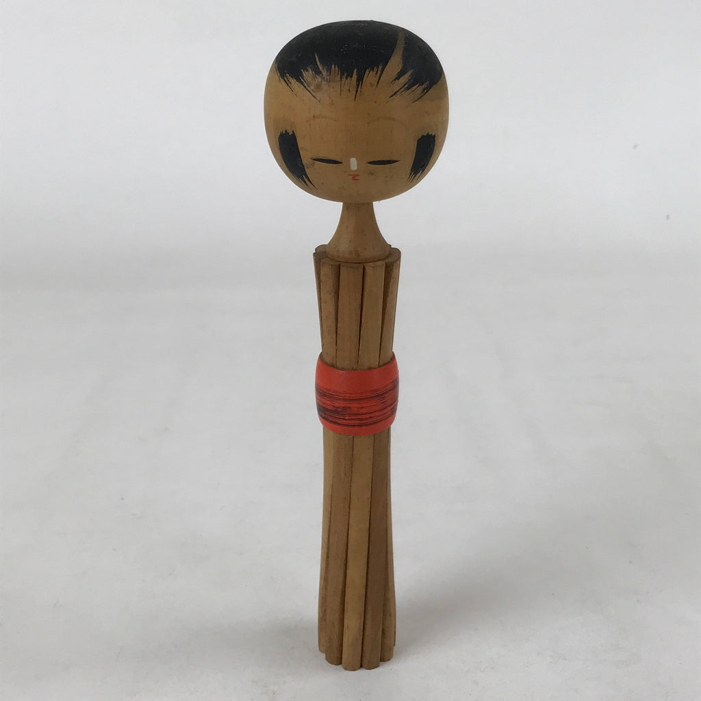 Japanese Wood Kokeshi Doll Vtg Red Obi Folk Art Toy Decoration KF680