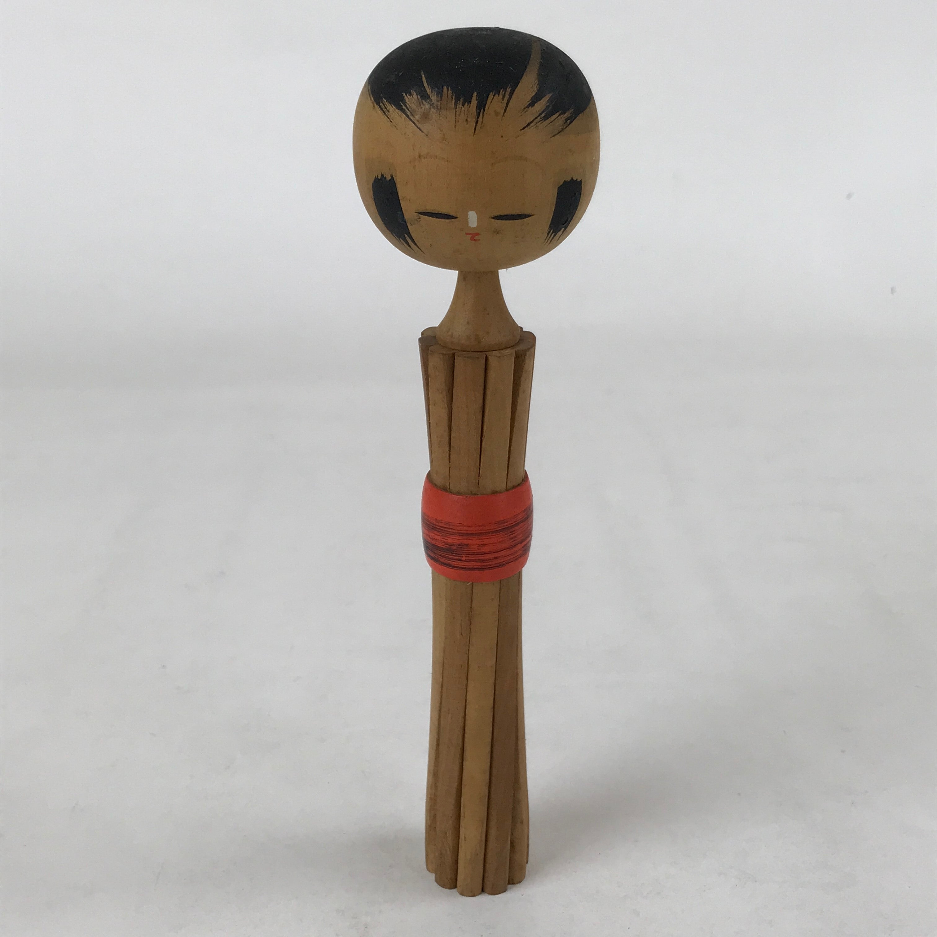 Japanese Wood Kokeshi Doll Vtg Red Obi Folk Art Toy Decoration KF680