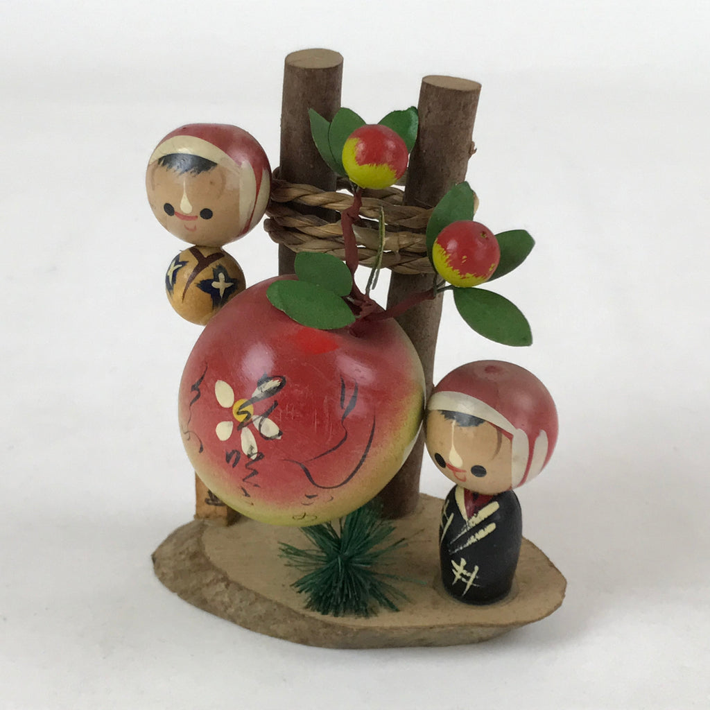 Japanese Wood Kokeshi Dolls Apples Vtg Folk Art Decoration Red Green KF673