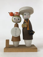 Japanese Wood Kokeshi Dolls Couple Samurai Vtg Folk Art Decoration KF670