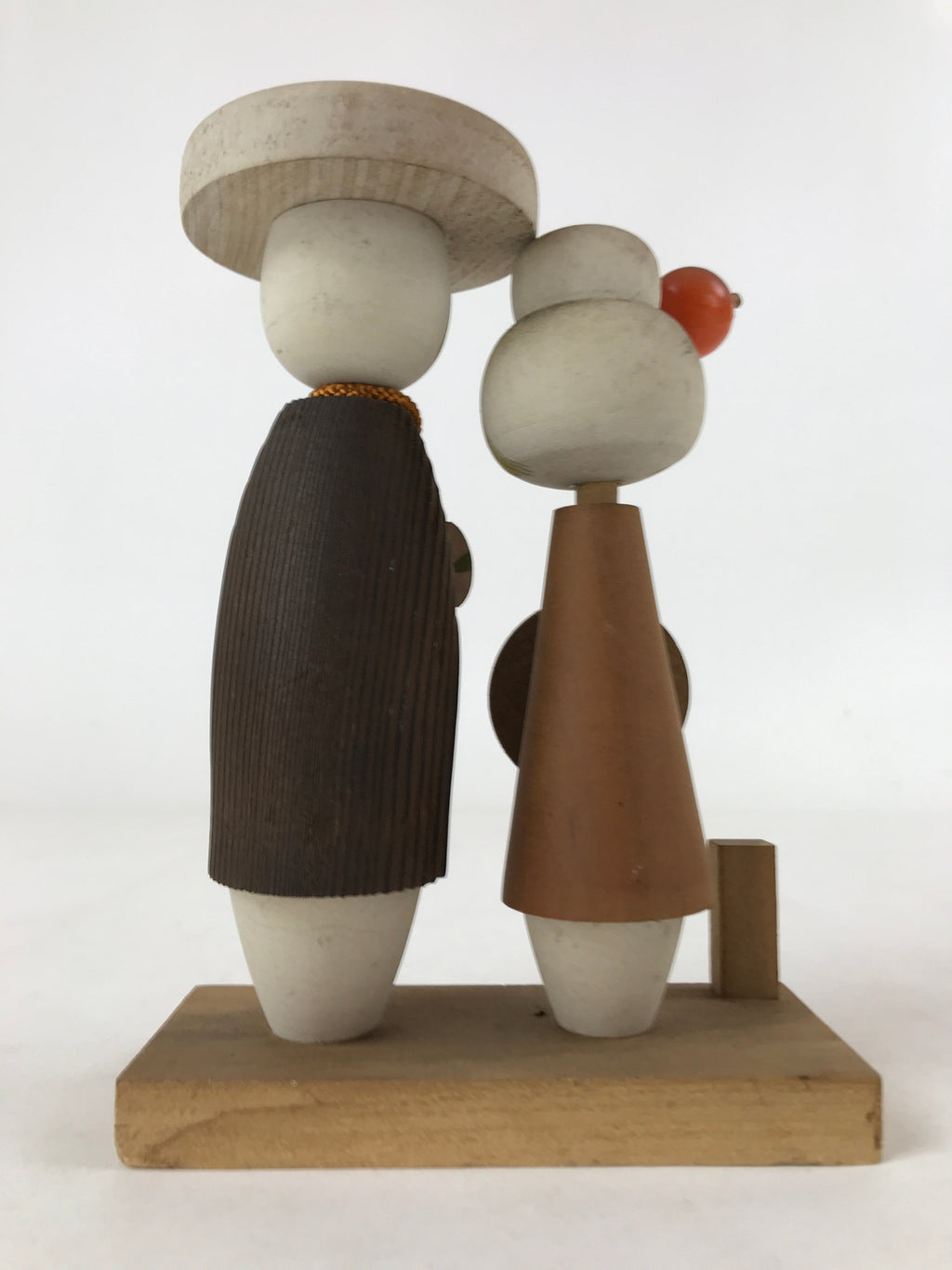 Japanese Wood Kokeshi Dolls Couple Samurai Vtg Folk Art Decoration KF670