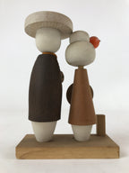 Japanese Wood Kokeshi Dolls Couple Samurai Vtg Folk Art Decoration KF670