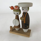Japanese Wood Kokeshi Dolls Couple Samurai Vtg Folk Art Decoration KF670