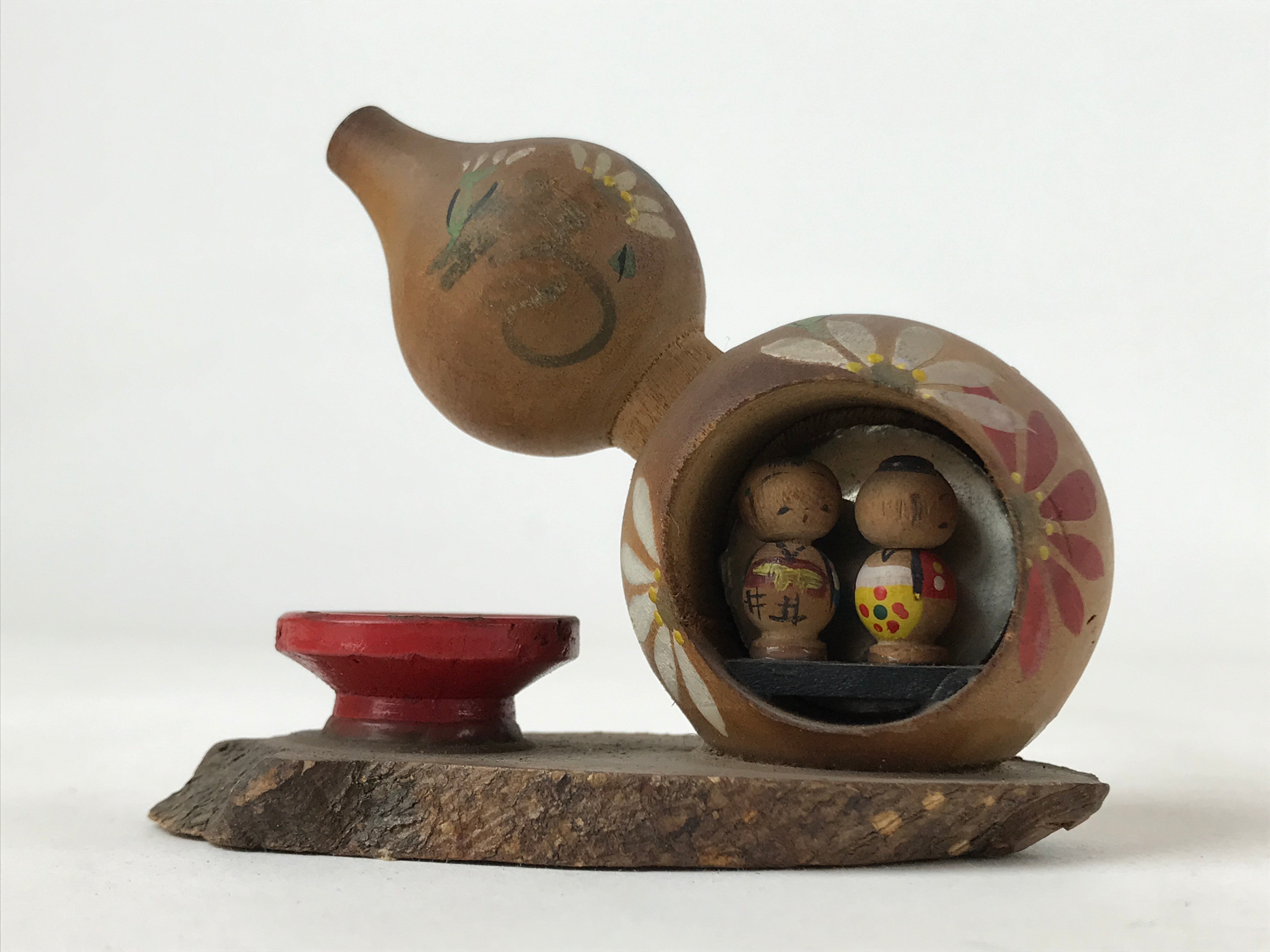 Japanese Wood Kokeshi Figurine Hyotan Mini Dolls Vtg Folk Art Decoration KF669