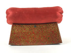 Japanese Wood Lacquered Base Silk Soft Pillow Vtg Red Geisha Takamakura JK597