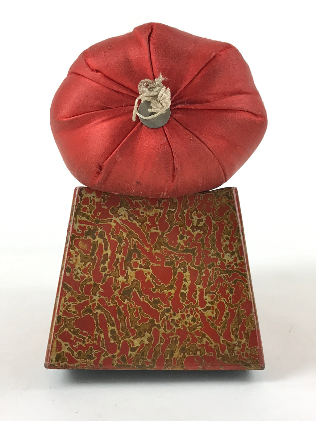Japanese Wood Lacquered Base Silk Soft Pillow Vtg Red Geisha Takamakura JK597