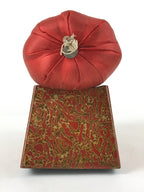 Japanese Wood Lacquered Base Silk Soft Pillow Vtg Red Geisha Takamakura JK597