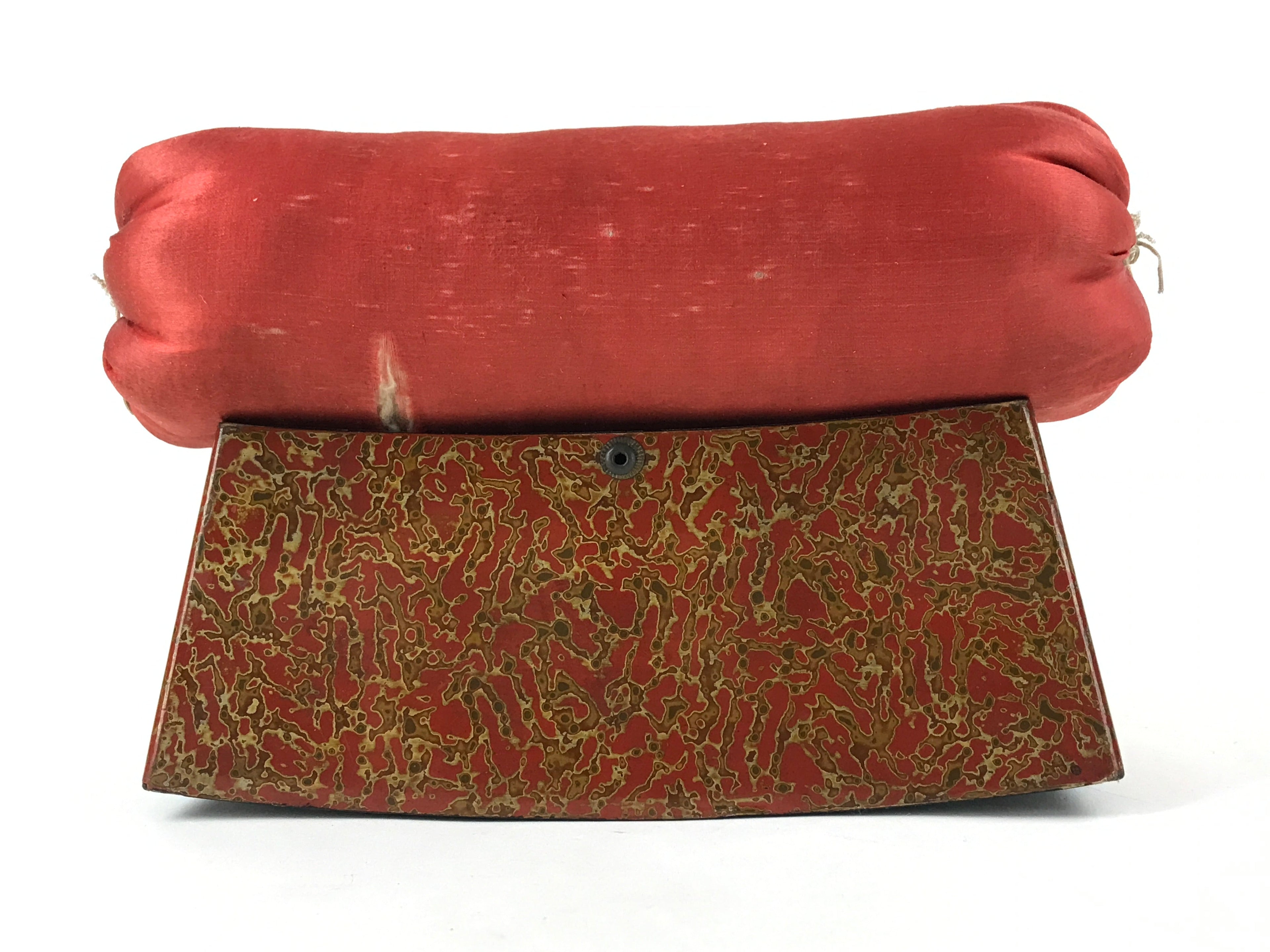 Japanese Wood Lacquered Base Silk Soft Pillow Vtg Red Geisha Takamakura JK597