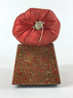 Japanese Wood Lacquered Base Silk Soft Pillow Vtg Red Geisha Takamakura JK597