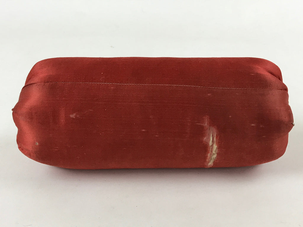 Japanese Wood Lacquered Base Silk Soft Pillow Vtg Red Geisha Takamakura JK597