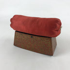 Japanese Wood Lacquered Base Silk Soft Pillow Vtg Red Geisha Takamakura JK597