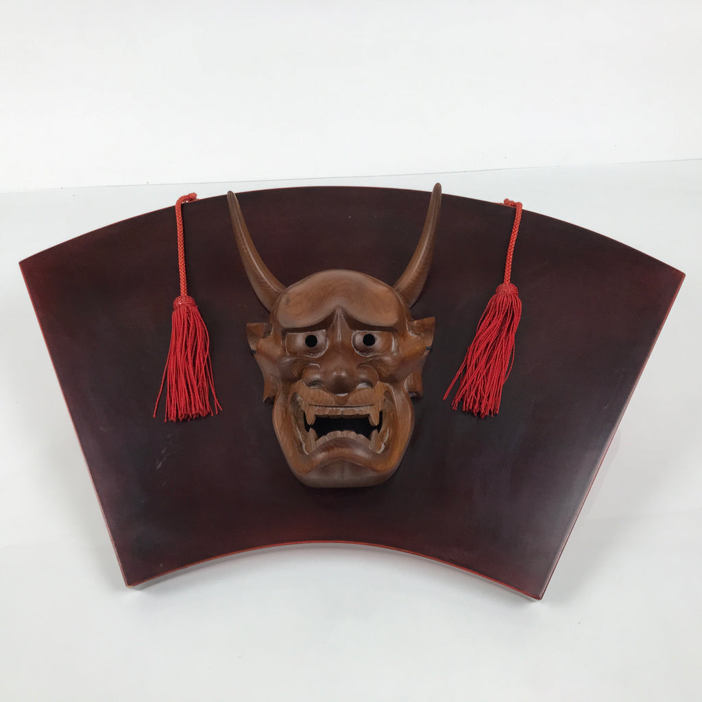 Japanese Wood Noh Mask Hannya Angry Woman Vtg Nohmen Brown Display OM108