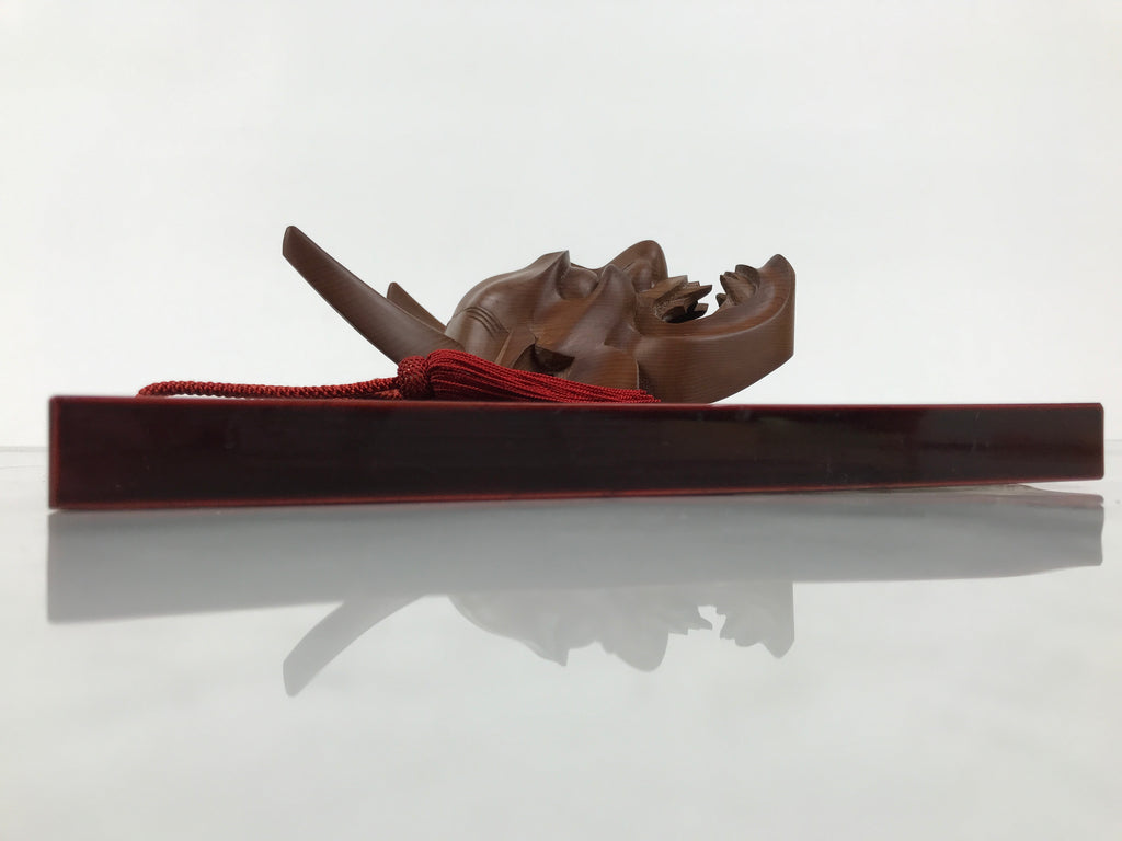 Japanese Wood Noh Mask Hannya Angry Woman Vtg Nohmen Brown Display OM108