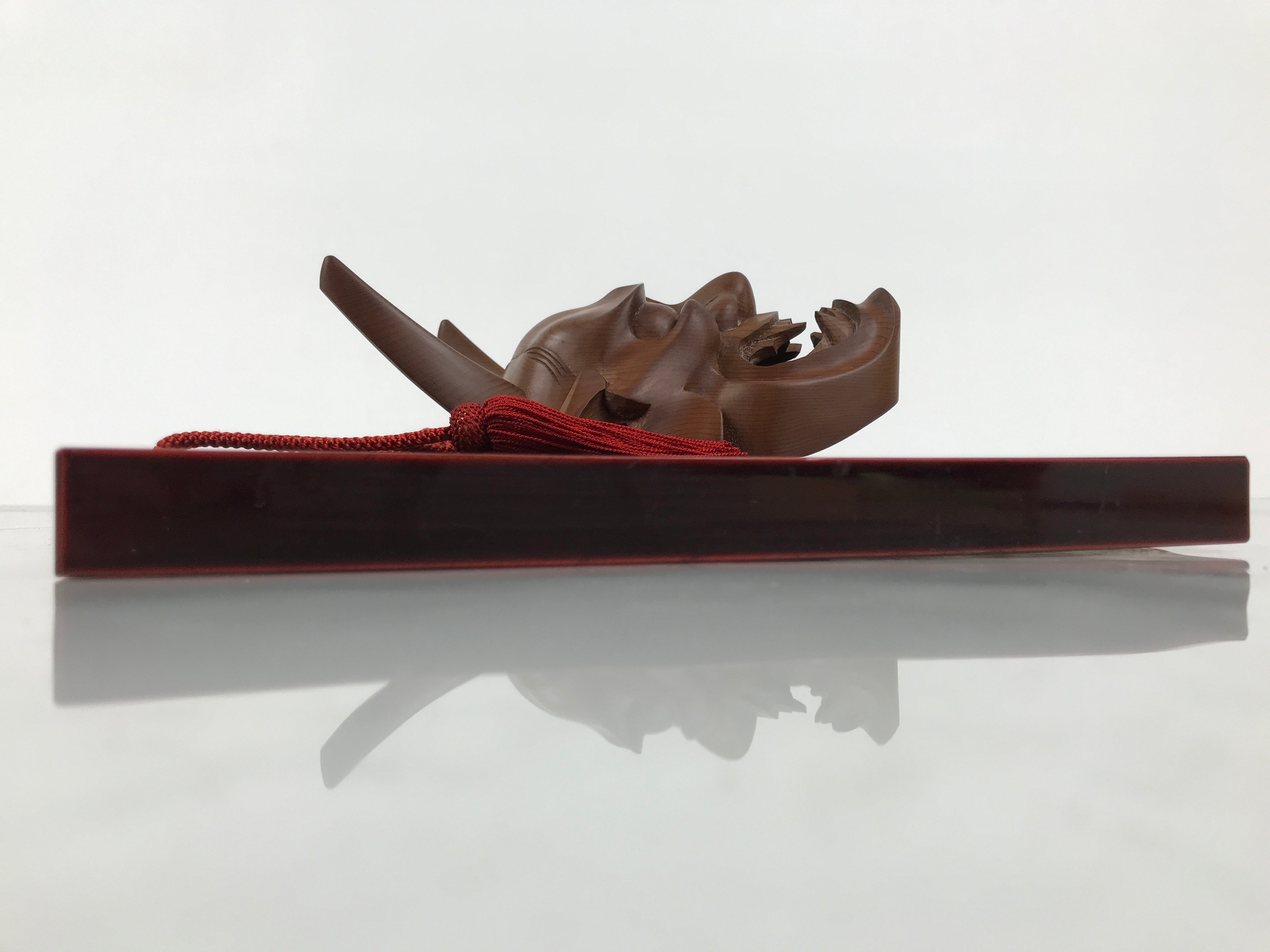 Japanese Wood Noh Mask Hannya Angry Woman Vtg Nohmen Brown Display OM108