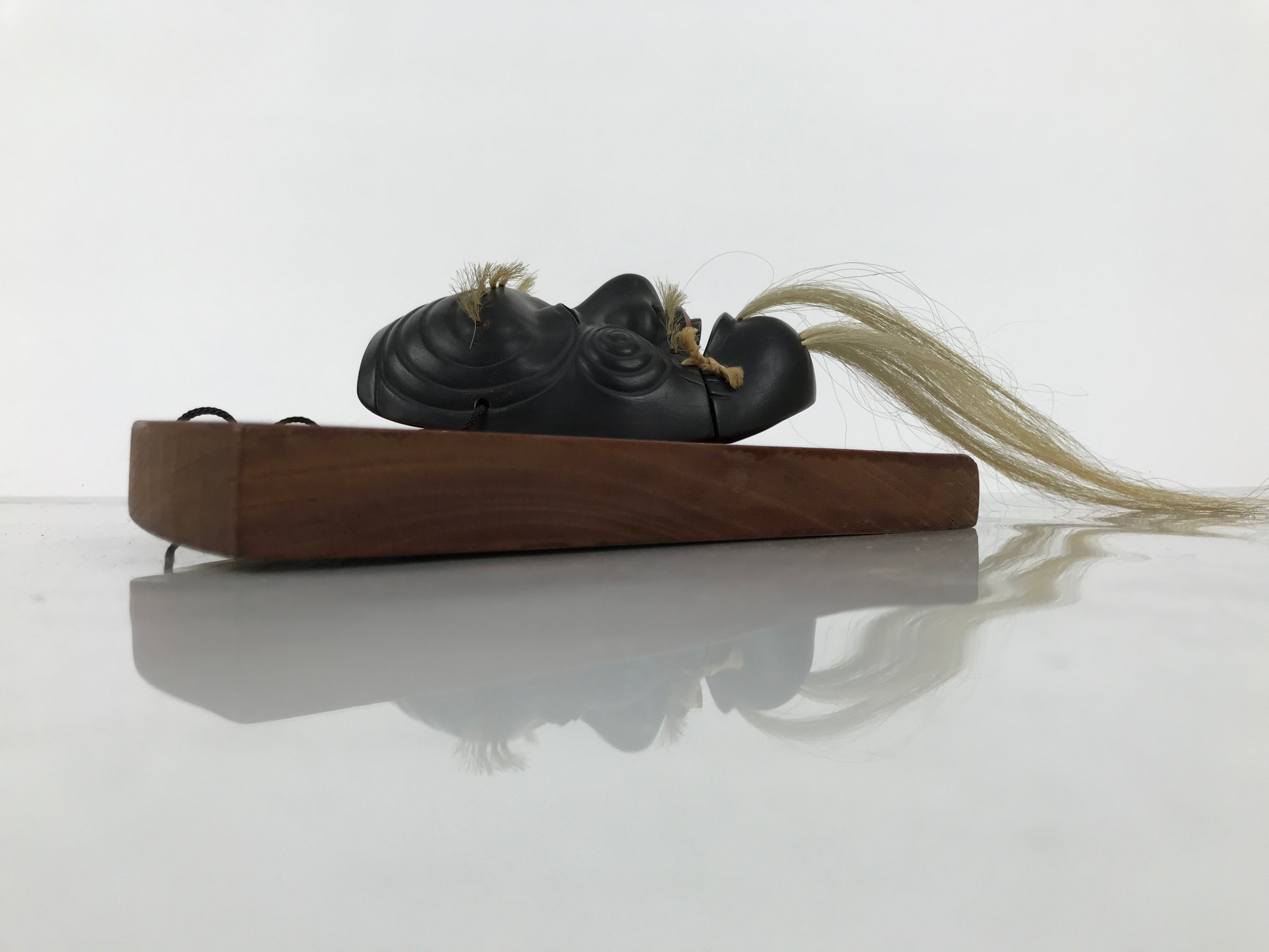 Japanese Wood Noh Mask Okina Old Man Vtg Nohmen Kokushiki-Jo Black Display OM107
