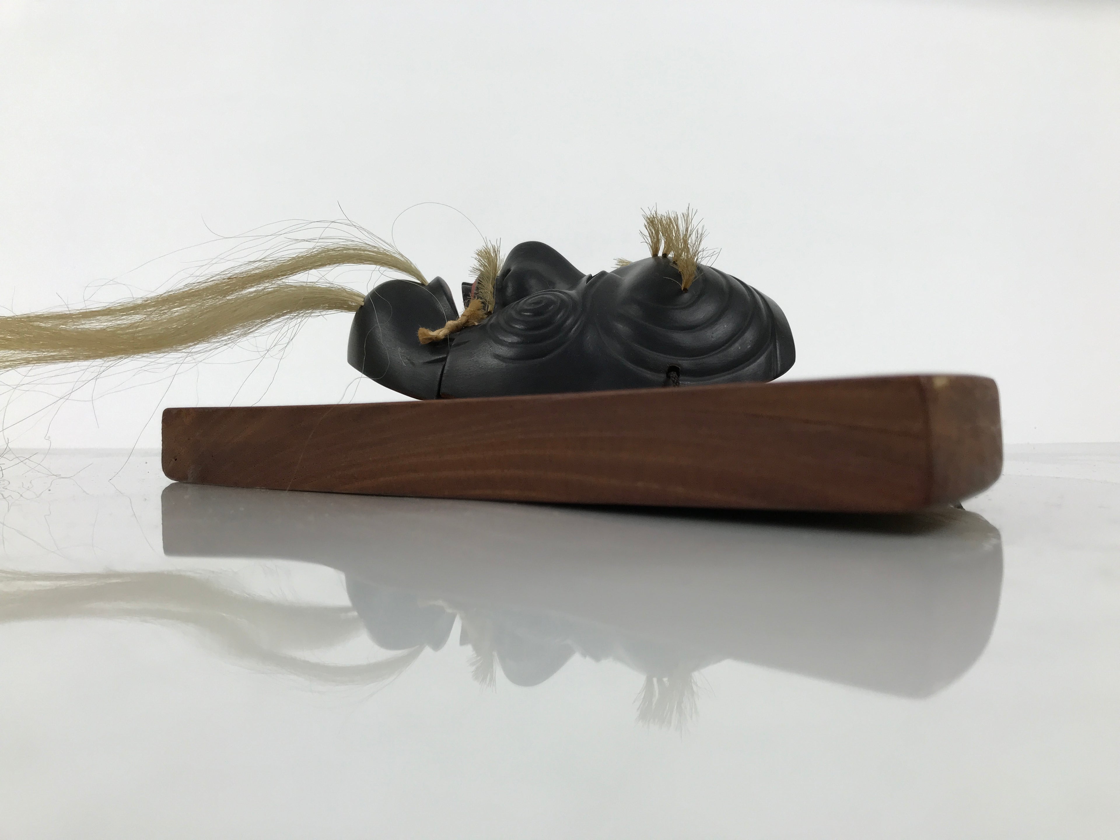 Japanese Wood Noh Mask Okina Old Man Vtg Nohmen Kokushiki-Jo Black Display OM107