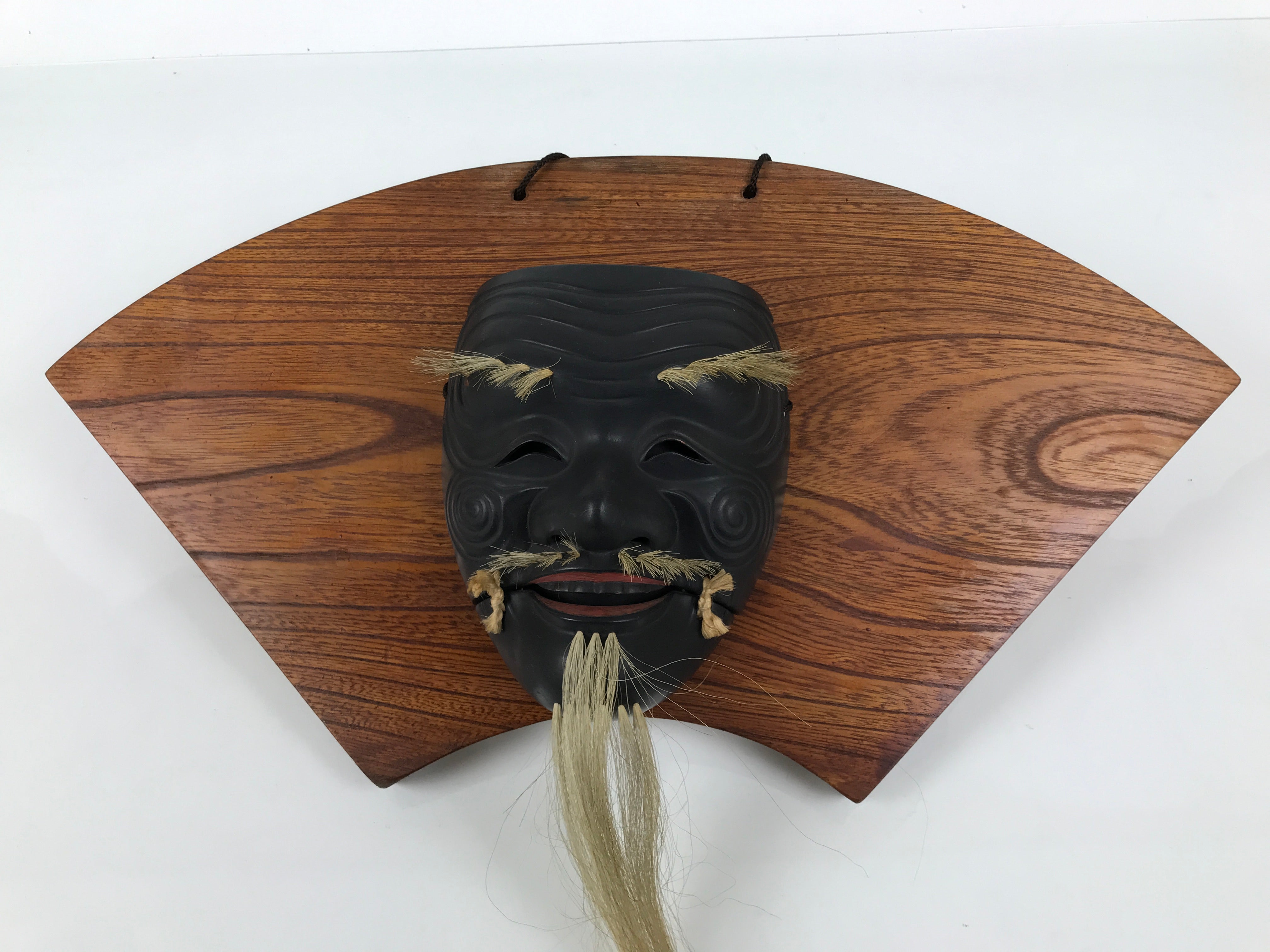 Japanese Wood Noh Mask Okina Old Man Vtg Nohmen Kokushiki-Jo Black