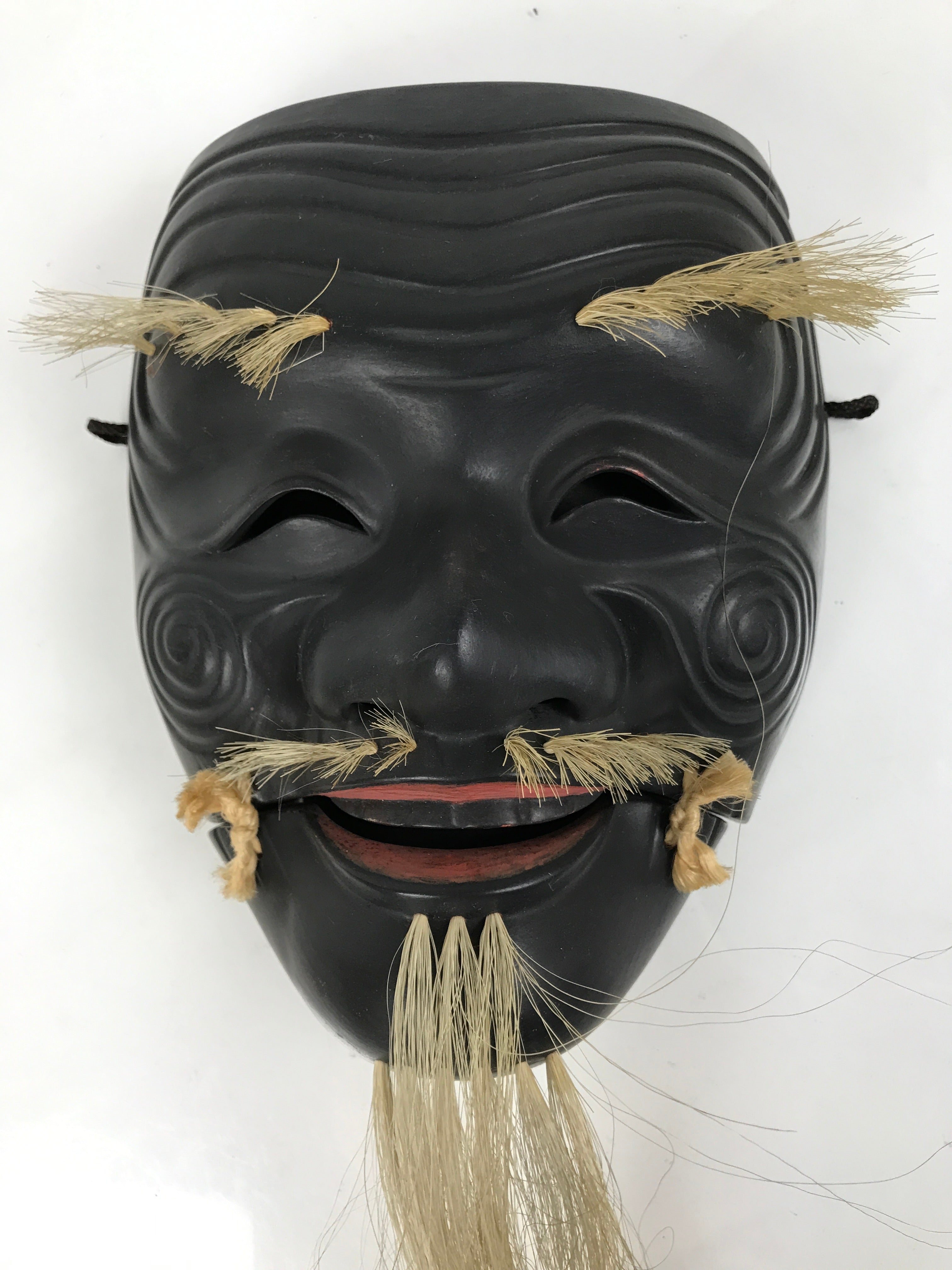Japanese Wood Noh Mask Okina Old Man Vtg Nohmen Kokushiki-Jo Black