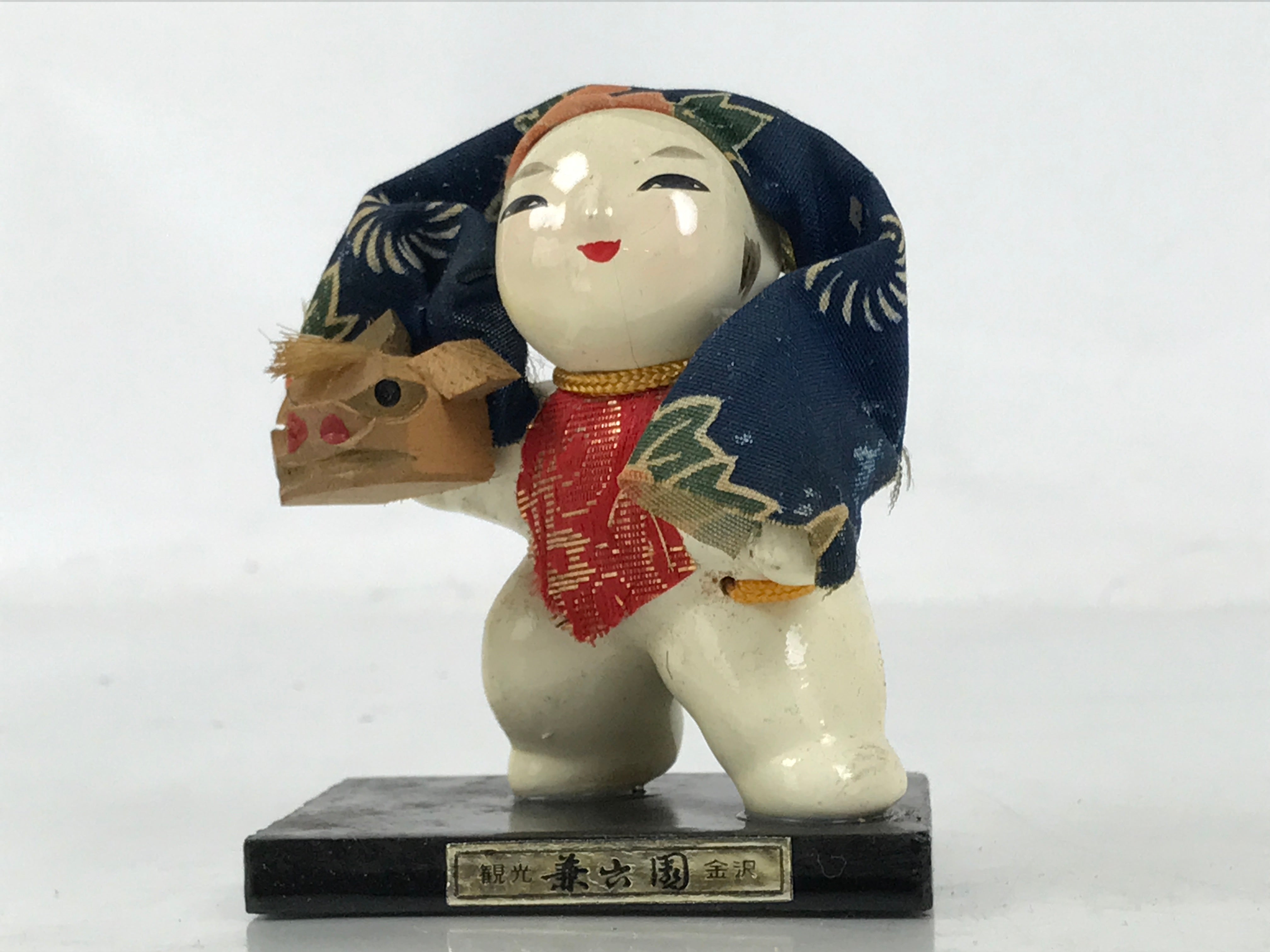 Japanese Wood Pulp Kokeshi Doll Vtg Lion Dance Shishimai Boy Kaga Ningyo KF750