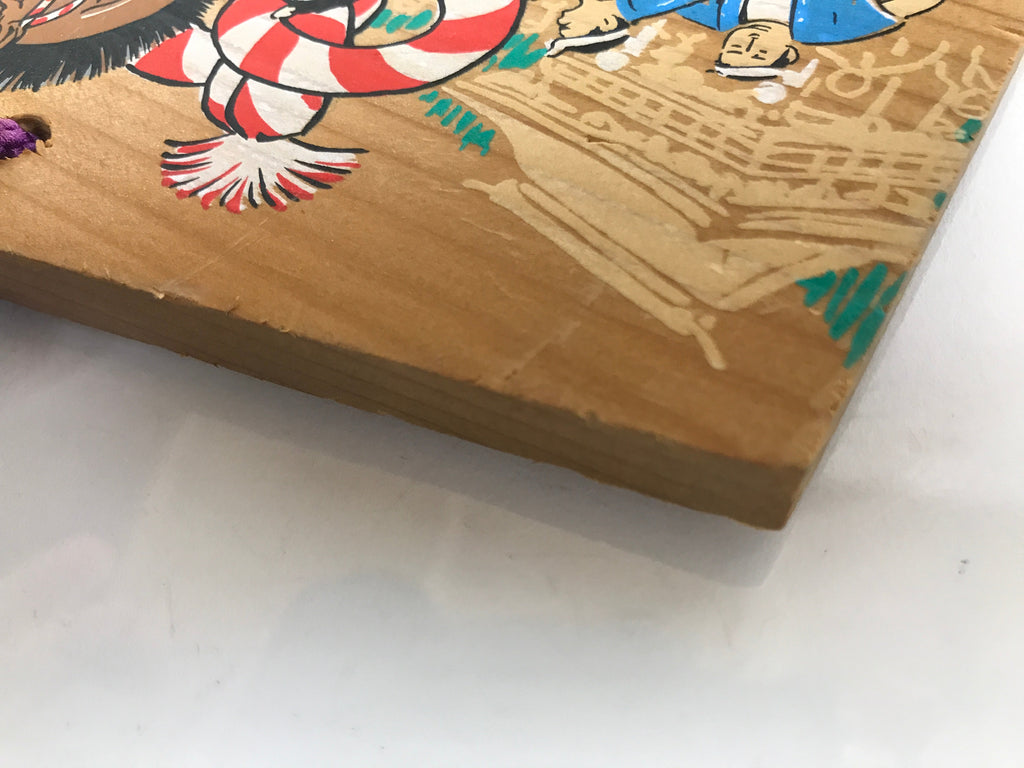 Japanese Wood Shrine Plaque Ema Vtg Fujisaki Hachimangu Festival Kazariuma EM43