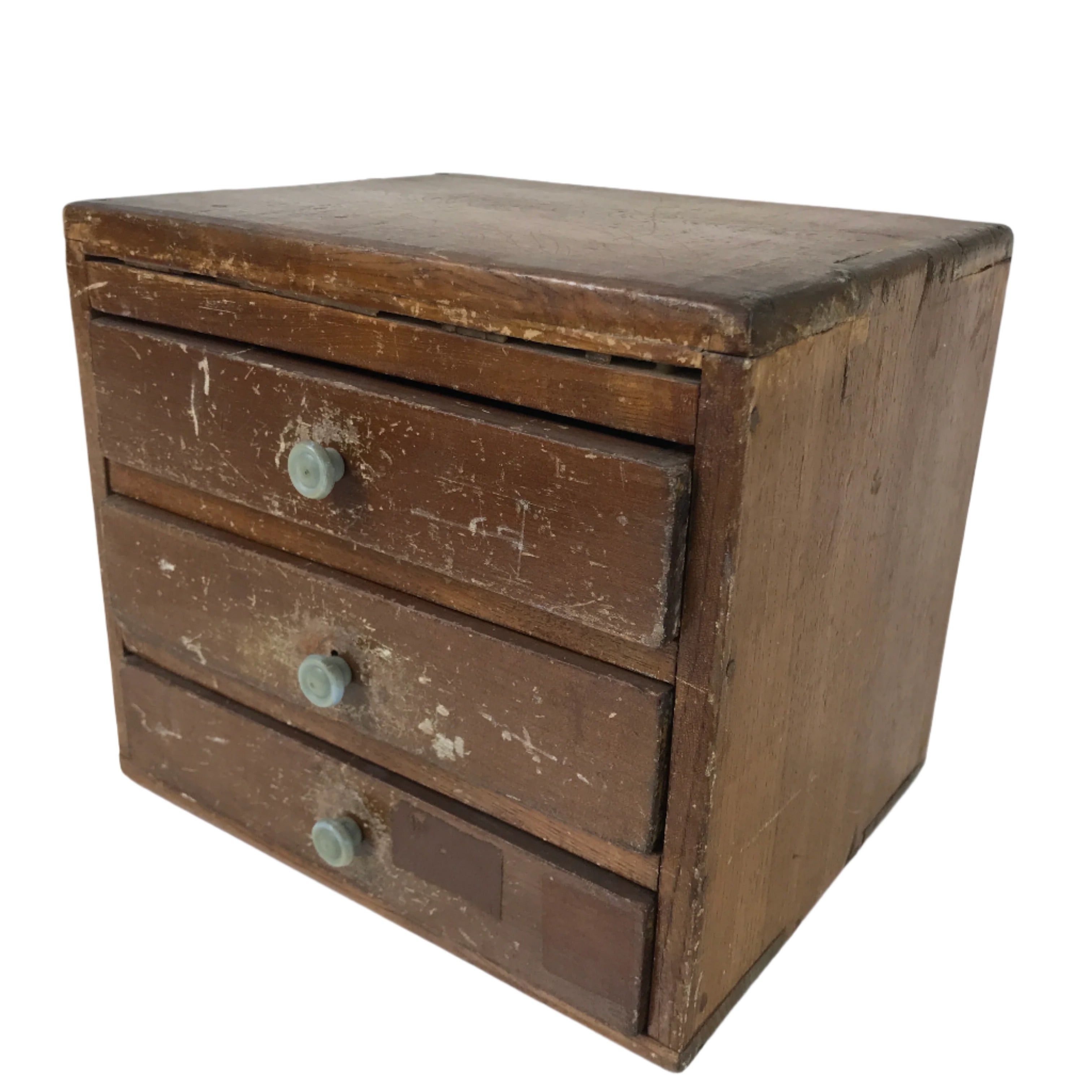 Japanese Wood Tansu Storage Chest Haribako Sewing Box 3 Drawers Brown T400