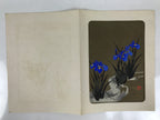 Japanese Woodblock Print Paper Card Vtg Blue Iris Flower Ayame Gold Black P382