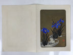 Japanese Woodblock Print Paper Card Vtg Blue Iris Flower Ayame Gold Black P384