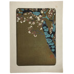 Japanese Woodblock Print Paper Card Vtg Cherry Blossoms Sakura Gold P383