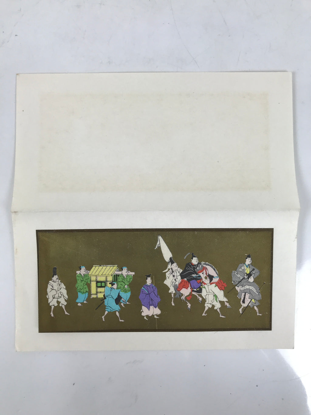 Japanese Woodblock Print Paper Card Vtg Daimyo Procession Samurai Gold P388
