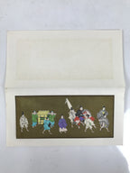 Japanese Woodblock Print Paper Card Vtg Daimyo Procession Samurai Gold P388
