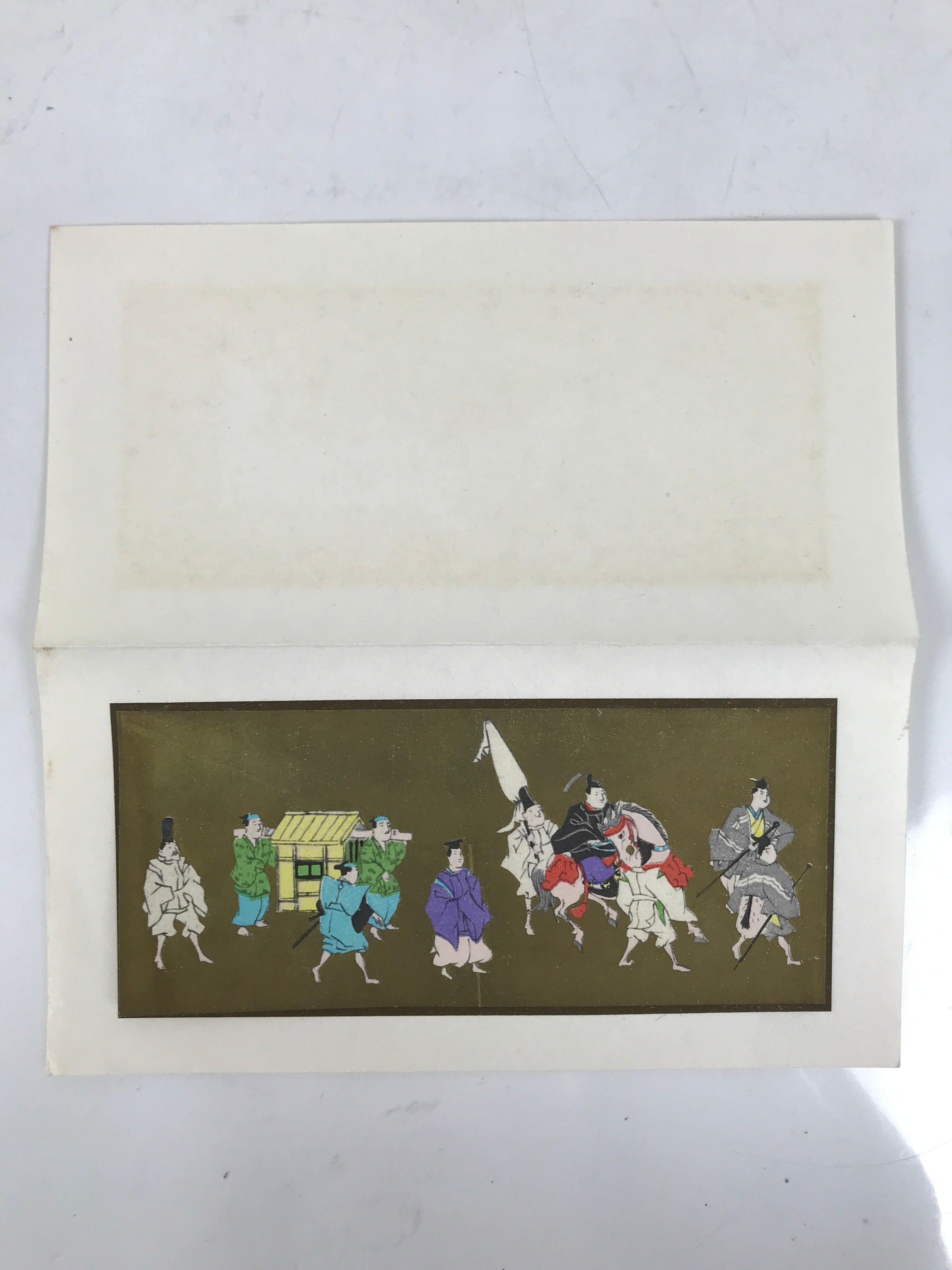 Japanese Woodblock Print Paper Card Vtg Daimyo Procession Samurai Gold P388